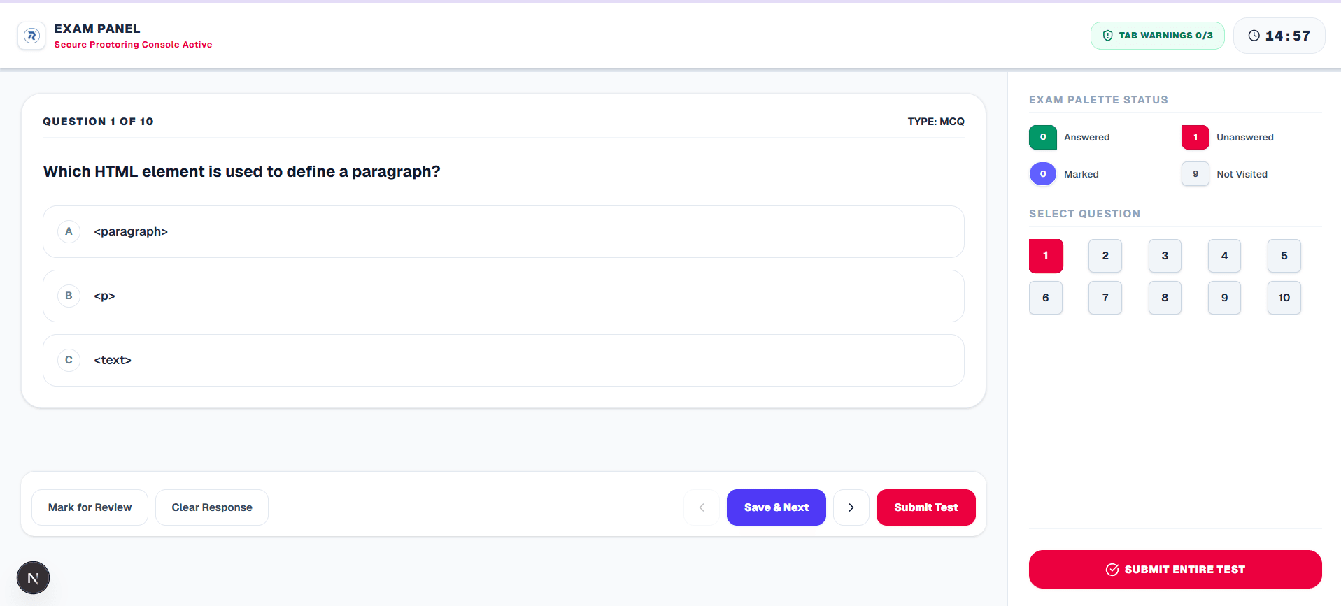 Attempt Your Test screen