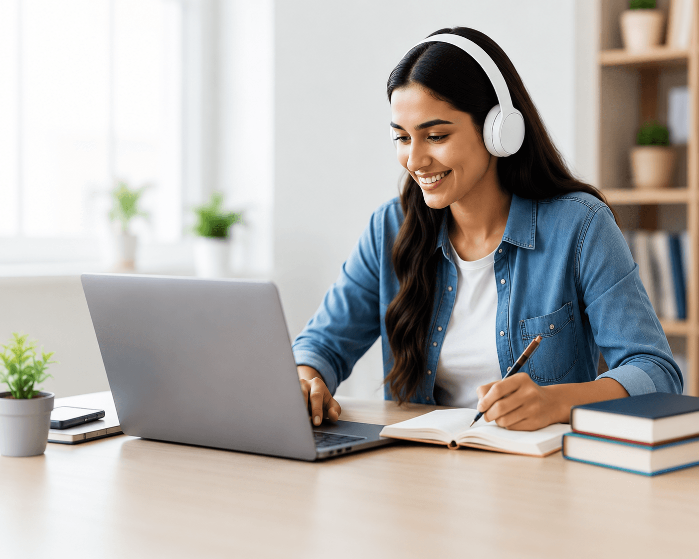 Student attending an online training course