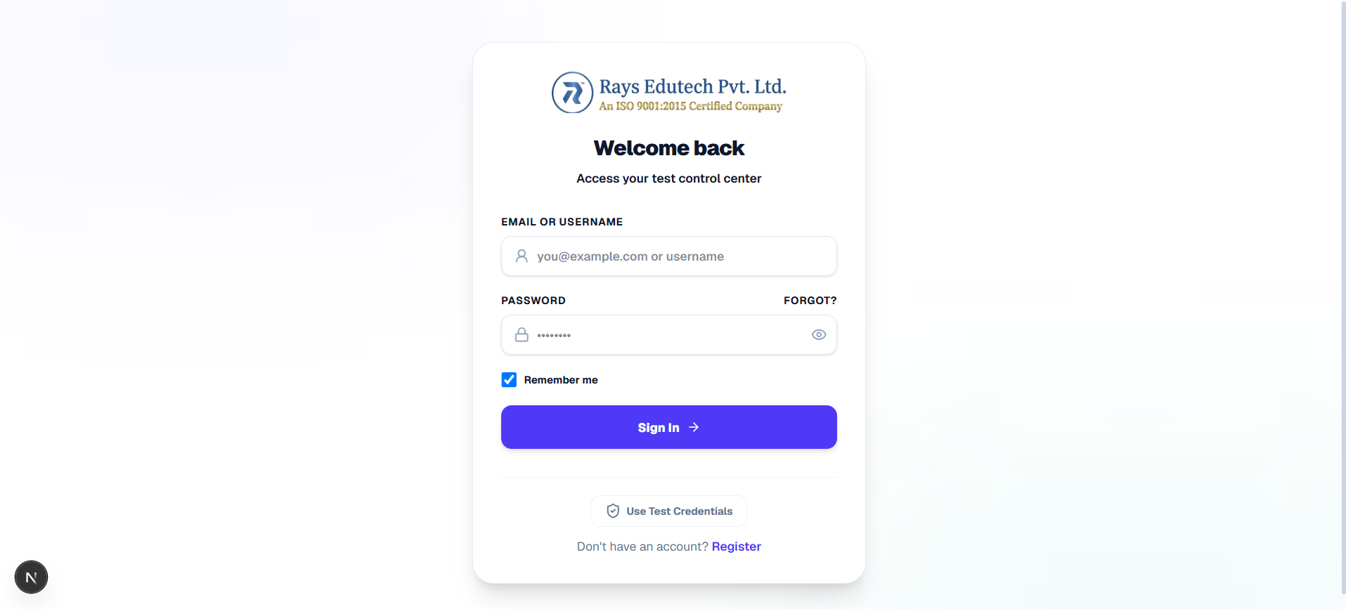 Register as Student screen